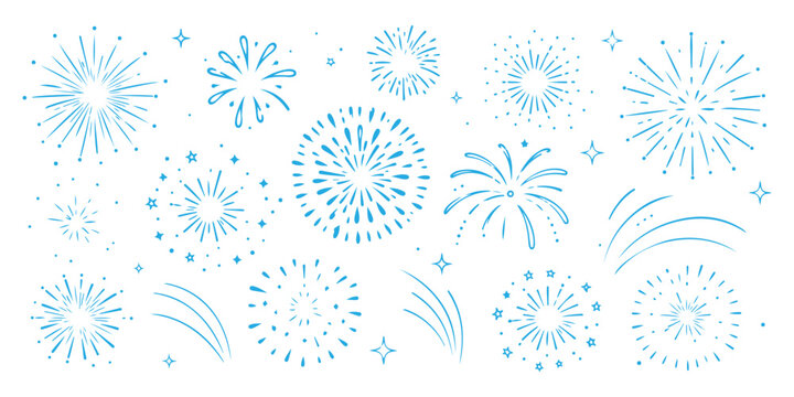 Hand drawn fireworks and sparklers doodle set illustration. Hand drawn doodle fireworks pattern for celebration background.. fireworks and stars a celebratory and whimsical design
