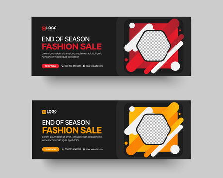 Modern fashion sale social media timeline cover template set with abstract geometric dark background