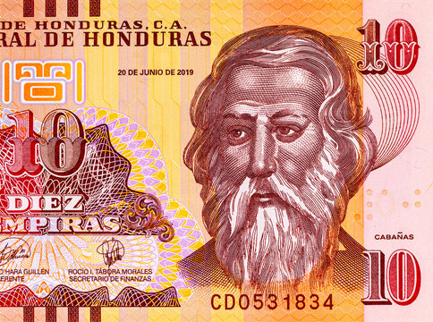 10 Lempiras, Honduras, 2019 with a portrait of Jose Trinidad Cabanas. Honduran money