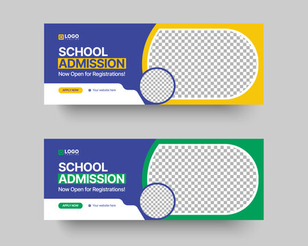 Creative school admission social media timeline cover or web banner template with modern geometric design for education marketing