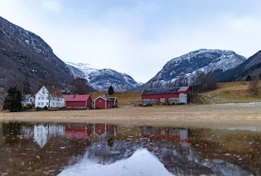 A beautiful evening landscape of Norddal village. A springtime scenery of Sunnmore region, More og Romsdale, Norway.