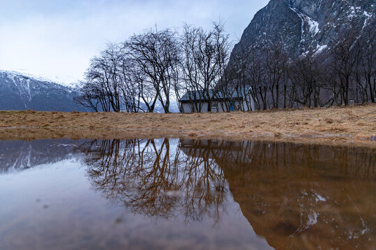 A beautiful evening landscape of Norddal village. A springtime scenery of Sunnmore region, More og Romsdale, Norway.