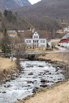 A beautiful evening landscape of Norddal village. A springtime scenery of Sunnmore region, More og Romsdale, Norway.