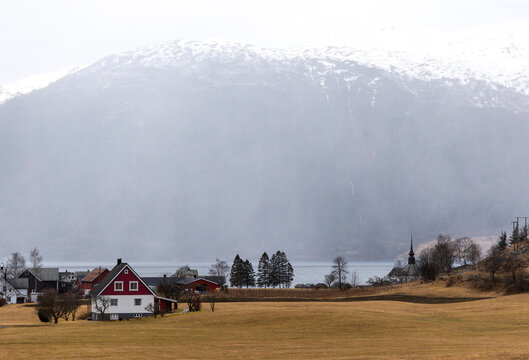 A beautiful evening landscape of Norddal village. A springtime scenery of Sunnmore region, More og Romsdale, Norway.
