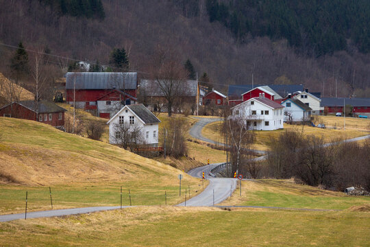 A beautiful evening landscape of Norddal village. A springtime scenery of Sunnmore region, More og Romsdale, Norway.