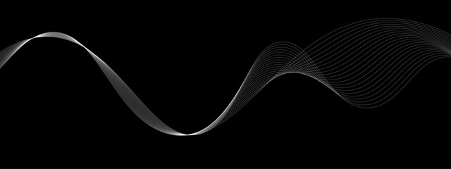 abstract white wave lines vector illustration design on black background elegant flowing curved line pattern with modern minimalist style, smooth dynamic wave elements, decorative linear artwork. © Deep Earth 