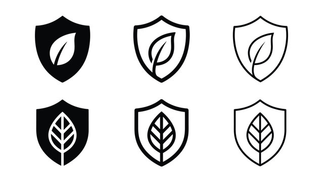 Eco protection shield leaf icon silhouette vector, bold outline and line art design
