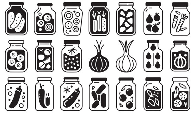 Pickled Vegetables and Fruit Preservation Jar Symbol Collection