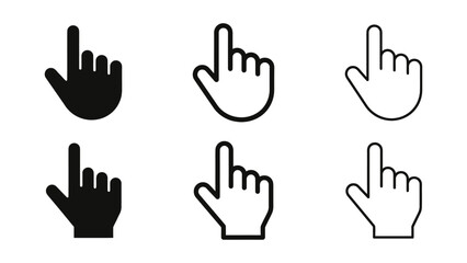 Fototapeta premium Hand cursor icons, Pointer clicking silhouette vector, bold outline and line art design