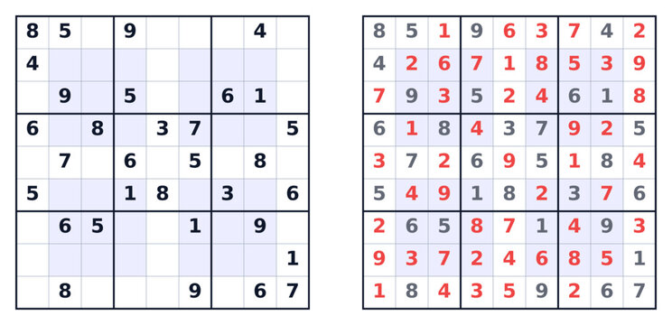 Sudoku puzzle 9x9 medium level for adults printable with answers A4