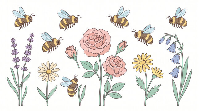bouquet of flowers with bees group
