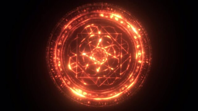 Abstract Glowing Red Magical Energy Circle Portal Animation.