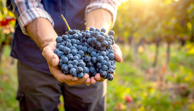 Winzer bei der Weinernte mit frischen Trauben