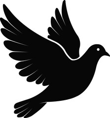Peace of dove icon, flying bird silhouette isolated on transparent background, flying symbol represents hope harmony and freedom, vector illustration.