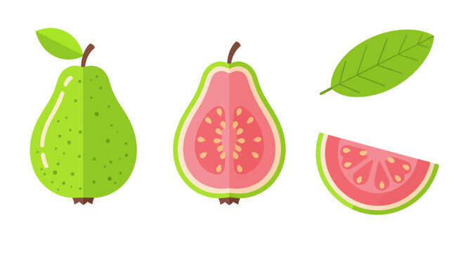 Fresh green pear and pink guava.