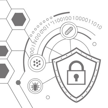 Cybersecurity digital shield protection icon with binary code security protection technology information internet