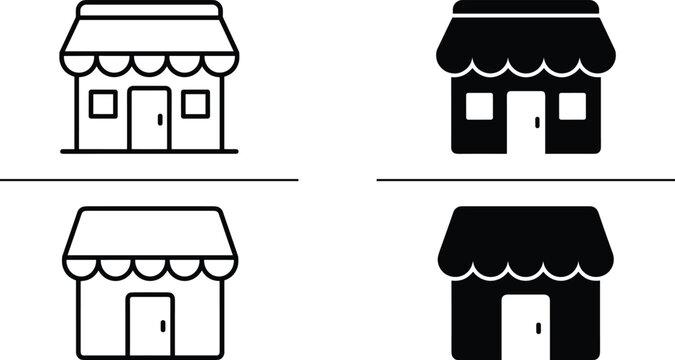 Retail store and shopfront icons set with small business, storefront and local commerce symbols collection