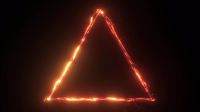 Fiery glowing triangle frame animation on dark background.
