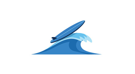 Obraz premium Surfboard riding on a curling blue ocean wave illustration, summer water sports and beach vacation concept