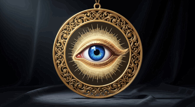All seeing eye with gold frame.