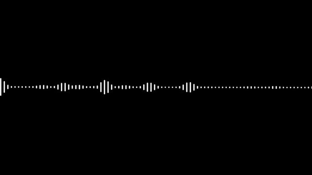 Sound wave audio spectrum black background, audio waveform spectrum animation.White line audio wave visualization on transparent background.Sound wave animation isolated on black background.