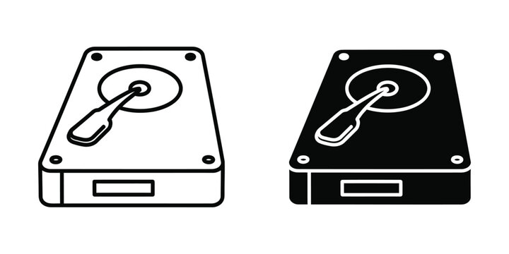 Internal Hard Drive Disk Outline and Filled Icon on White Background Representing Data Storage Technology
