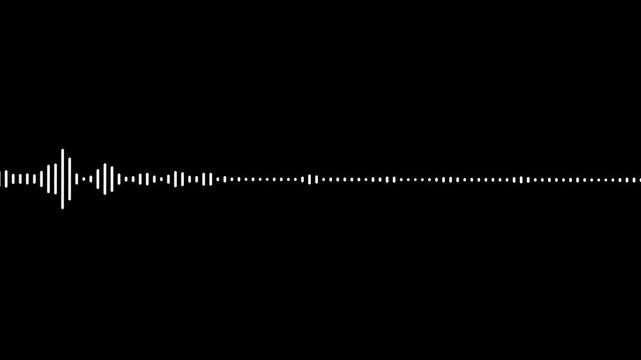 Sound wave audio spectrum black background, audio waveform spectrum animation.White line audio wave visualization on transparent background.Sound wave animation isolated on black background.