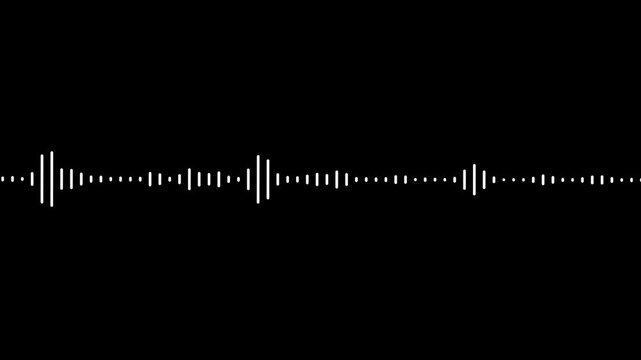 Sound wave audio spectrum black background, audio waveform spectrum animation.White line audio wave visualization on transparent background.Sound wave animation isolated on black background.
