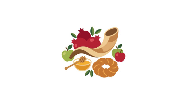 Traditional Jewish Rosh Hashanah Symbols with Pomegranate and Honey