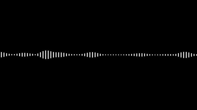 Sound wave audio spectrum black background, audio waveform spectrum animation.White line audio wave visualization on transparent background.Sound wave animation isolated on black background.