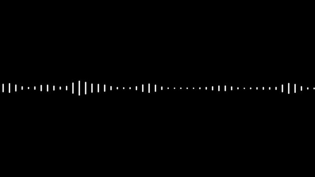 Sound wave audio spectrum black background, audio waveform spectrum animation.White line audio wave visualization on transparent background.Sound wave animation isolated on black background.