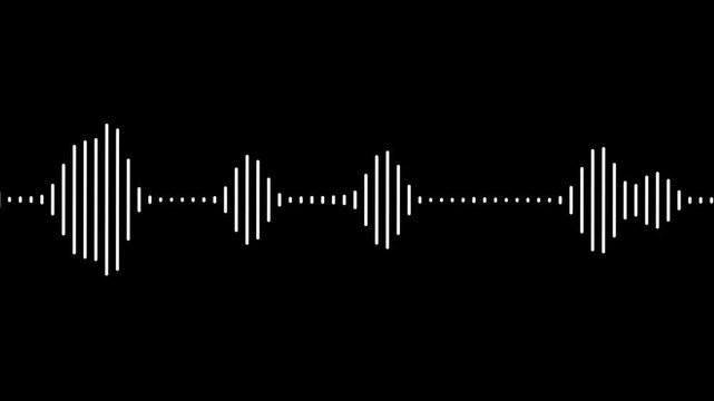 Sound wave audio spectrum black background, audio waveform spectrum animation.White line audio wave visualization on transparent background.Sound wave animation isolated on black background.