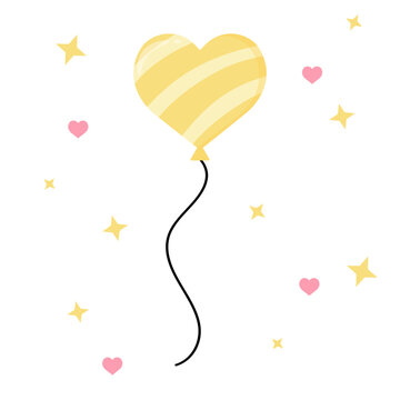 Cute yellow striped heart balloon vector illustration
