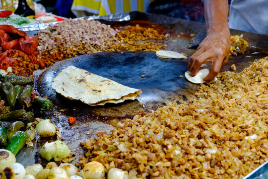 Preparing Mexican Street Food on a Griddle
