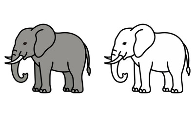 Fototapeta premium Elephant Flat Style Vector Illustration with Colored and Outline Design on Transparent Background