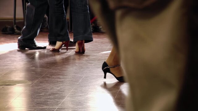 Close Up of Couples Dancing Traditional Argentine Tango in Buenos Aires - 4K