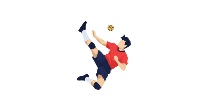 Athlete performing an acrobatic overhead kick in sepak takraw sport isolated on white background illustration