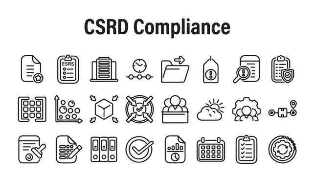 CSRD Compliance Icons Set For Corporate Sustainability Reporting