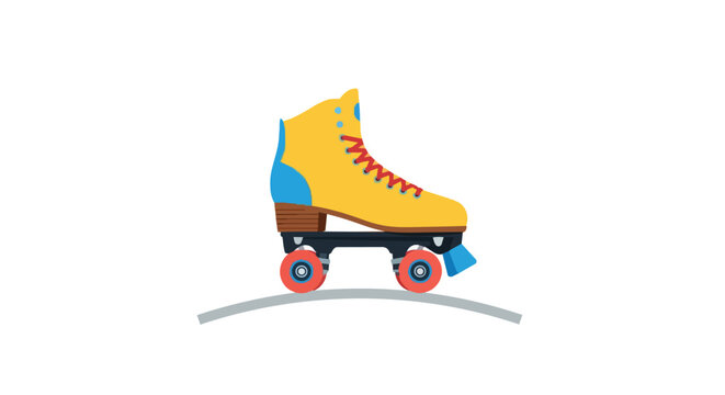 Retro Yellow Quad Roller Skate Illustration with Red Wheels and Laces