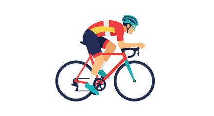 Fototapeta premium Professional cyclist riding a red road bike in an aerodynamic racing position, illustration of a male athlete cycling for competition and fitness.