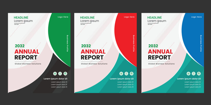 Annual report templates with colorful abstract geometric shapes and modern design elements for business presentations