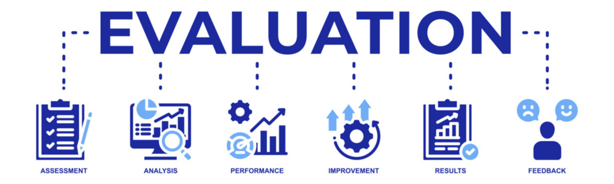Evaluation banner web icon vector illustration concept for Business Performance Analysis, Assessment, Results, and Feedback Review Icons
