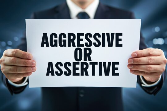 Businessman showing aggressive or assertive text on white paper