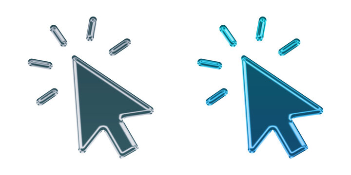 3d glossy mouse cursor icons isolated on transparent background