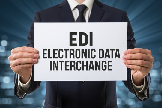 Corporate professional holding a sign with electronic data interchange