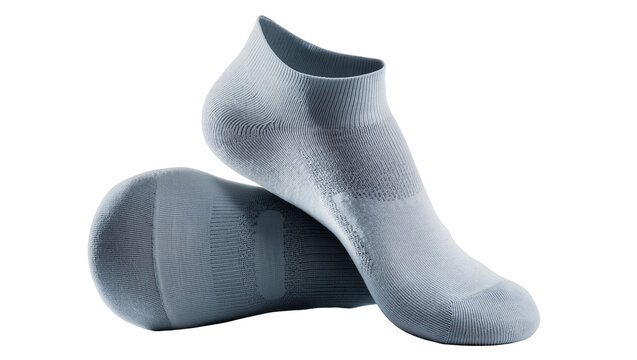 Light blue athletic ankle socks with ribbed texture, isolated on transparent background
