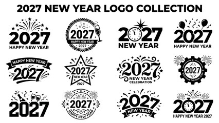 Obraz premium 2027 New Year Logo Collection, Bold Typography Creative Number Designs, Festive Celebration Black Vector Design Set