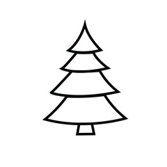 Fototapeta premium Stylized black line drawing of a Christmas tree with a simple square base isolated on transparent background