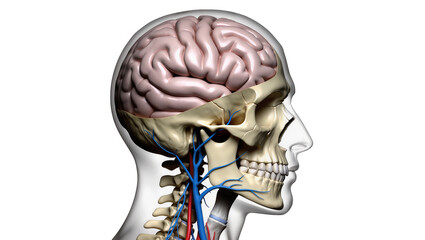 Human brain and skull anatomy with arteries and veins, isolated on transparent background © Mira