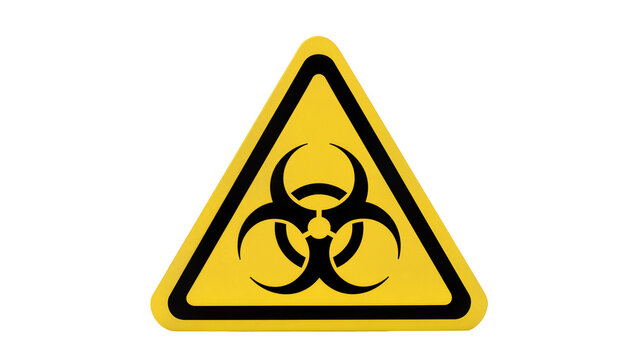 Yellow biohazard warning triangle symbol, isolated on transparent background